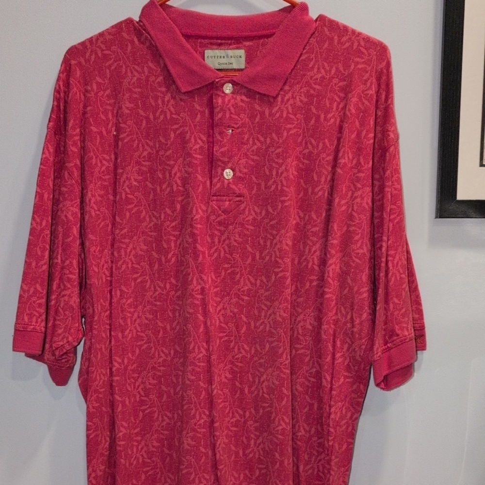 Cutter & Buck Men's Patterned Red Polo Shirt